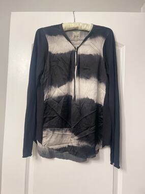 Y2k Go By Go Silk New York Zip Front Blouse M Washable Silk Marble Abstract